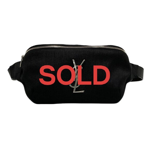 Saint Laurent Handbags - SAINT LAURENT PARIS Classic Monogram Belt Bag Black Canvas Leather 840-061725